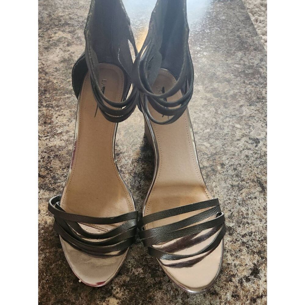 Express black strappy high heel wedge sandals with Zipper in Back